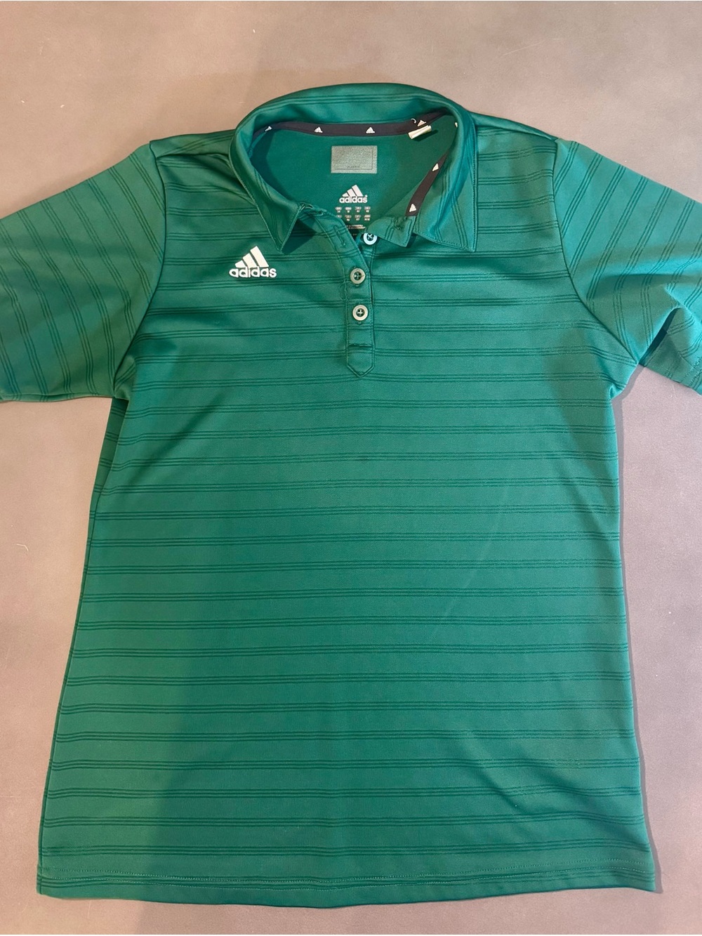 Adidas Boys Golf Tennis Polo Short Sleeved T shirt Green striped Sz Youth 14